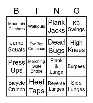 Workout of the Day Bingo Card