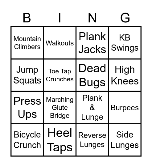 Workout of the Day Bingo Card