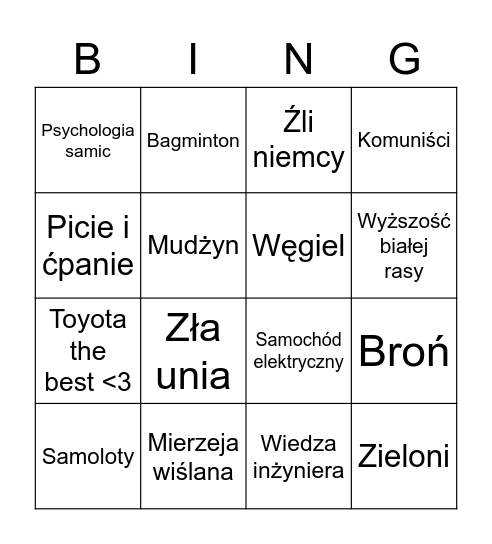 Idziaszkowe Bingo Card