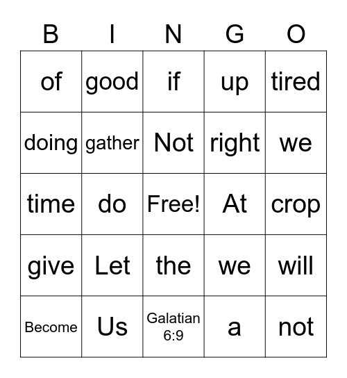 Galatas 6:9 Bingo Card