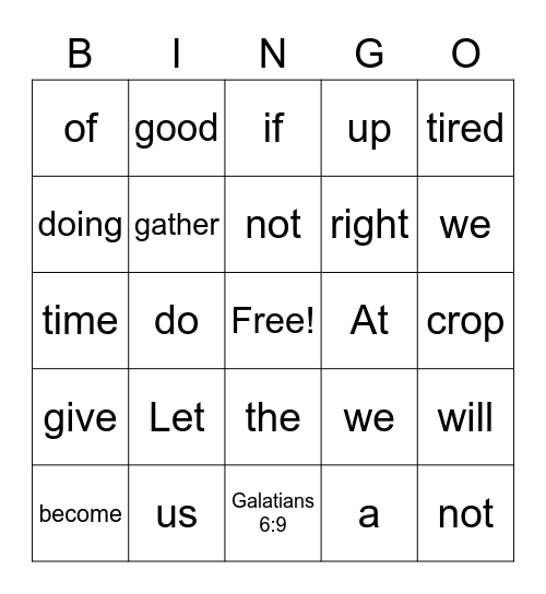 Bible Verse Bingo Card