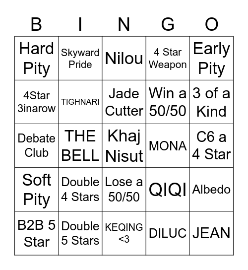 NO QIQI PLS Bingo Card