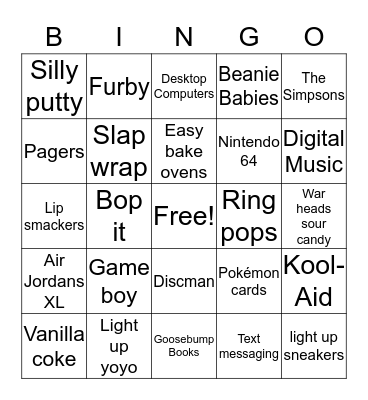 1990s  Bingo Card