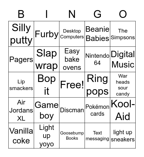 1990s  Bingo Card