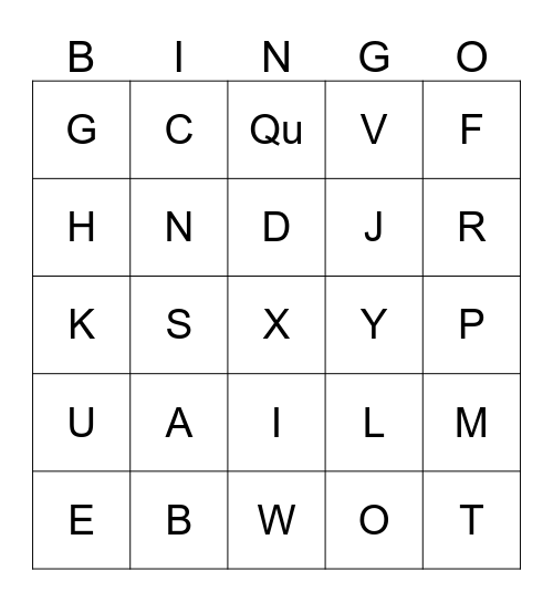 Uppercase Letters Bingo Card