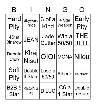 NO QIQI PLS Bingo Card
