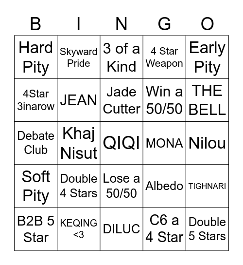 NO QIQI PLS Bingo Card