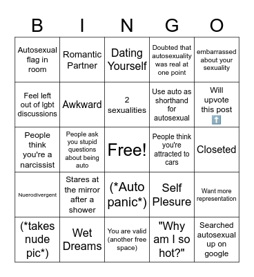 Autosexual Bingo Card