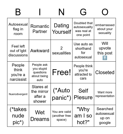 Autosexual Bingo Card