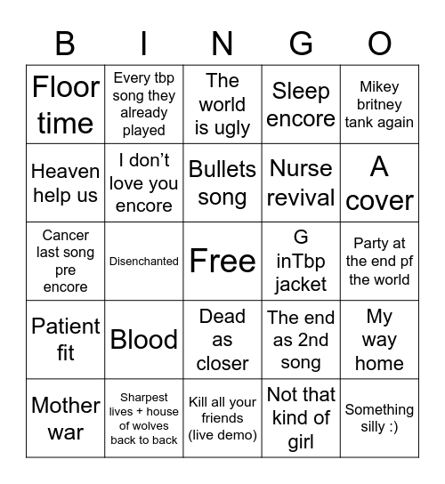 MCRLA3 Bingo Card