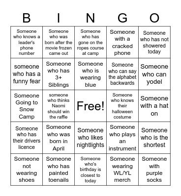 WyldLife Bingo Card