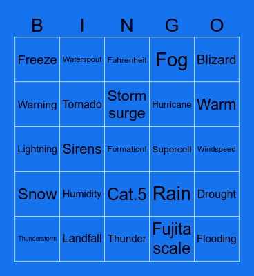 Weather season Bingo Card