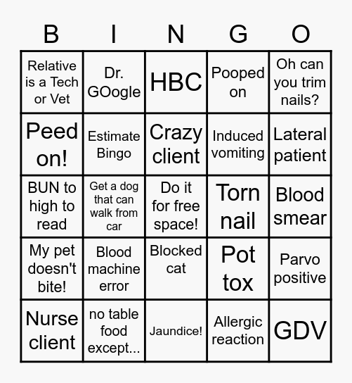 Vet Tech Week BINGO Card