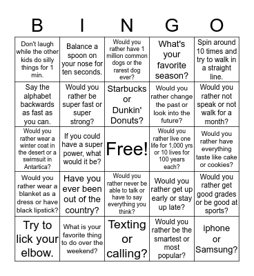 Truth or Dare Bingo Card