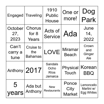 Ada & Anthony Bingo Card