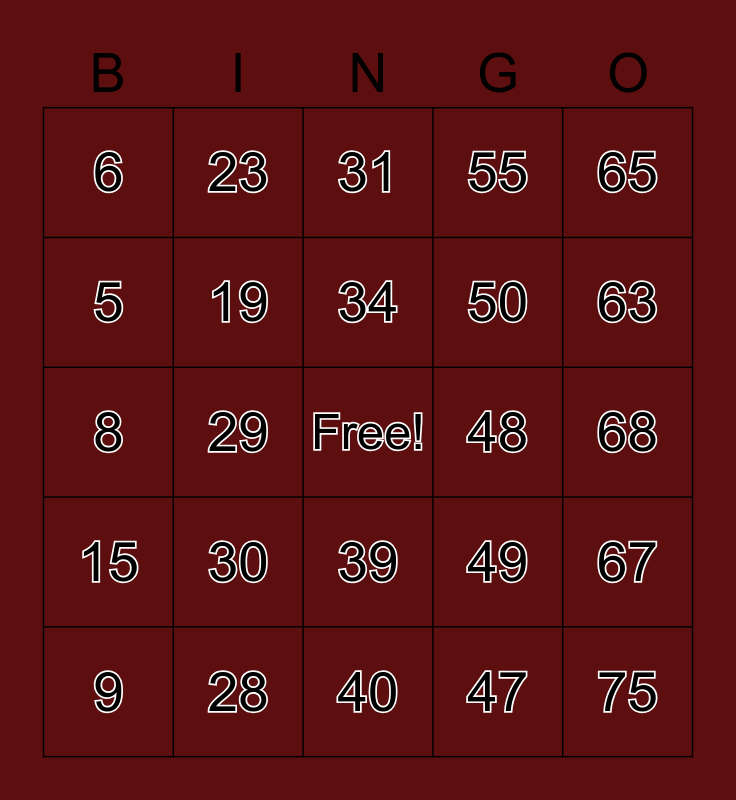 Number Bingo 175 Bingo Card
