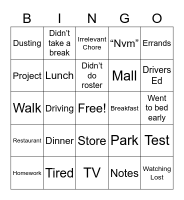 Mr C Bingo Card
