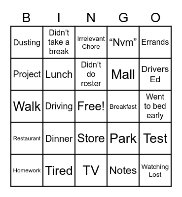 Mr C Bingo Card