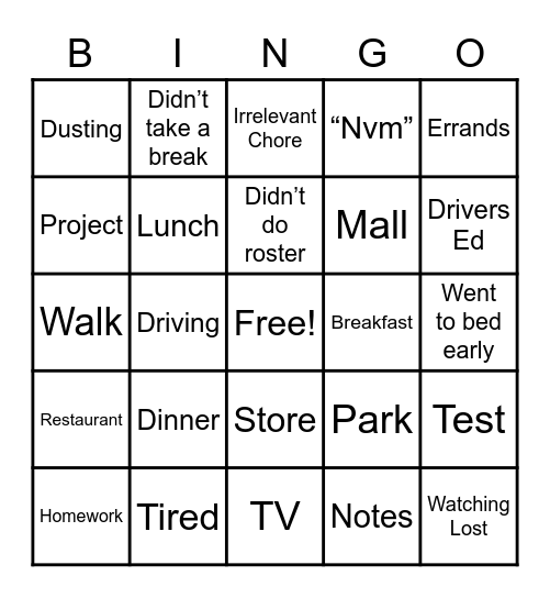 Mr C Bingo Card