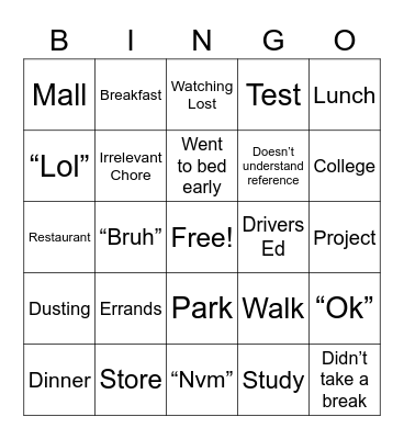 Mr C Bingo Card