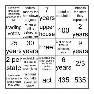 Congress Bingo Card