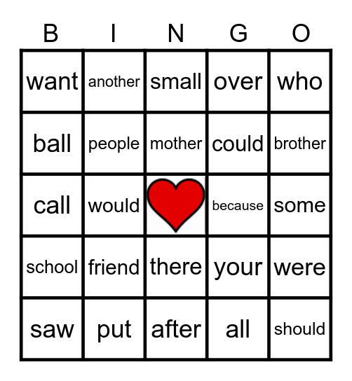 Heart Words - 2 Bingo Card