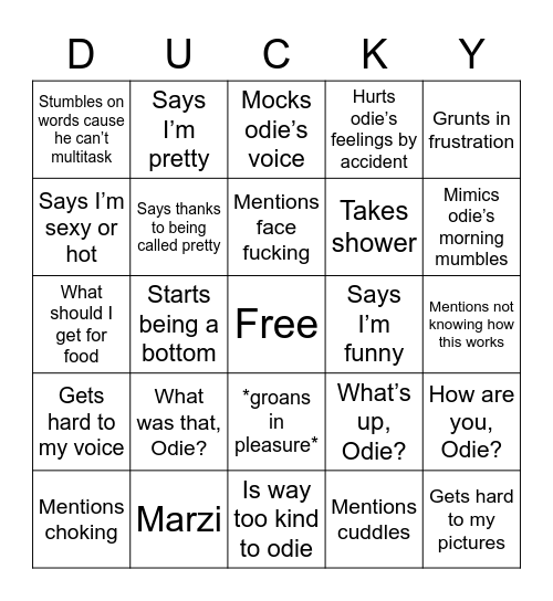 Ducky Bingo Card