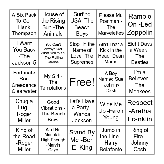 Music Bingo Card