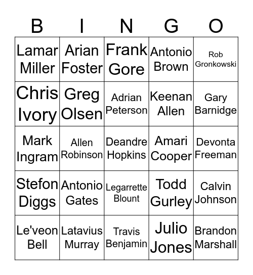 Week 7 Bingo board Bingo Card