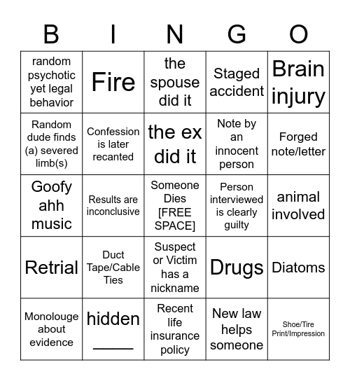 Forensic Files Bingo V1.4.0 Bingo Card