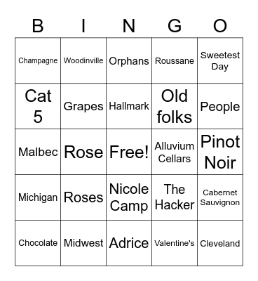 Sweetest Day Bingo Card