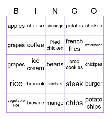 FOOD FOOD FOOD FOOD FOOD FOOD FOOD Bingo Card