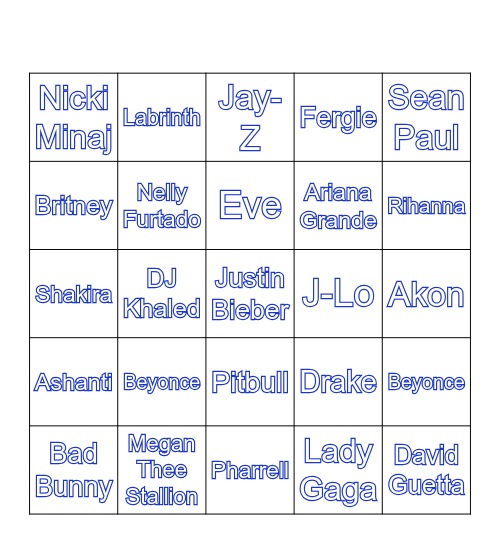 Sean PaulUntitled Bingo Card