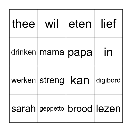 Leespraat Sarah Bingo Card