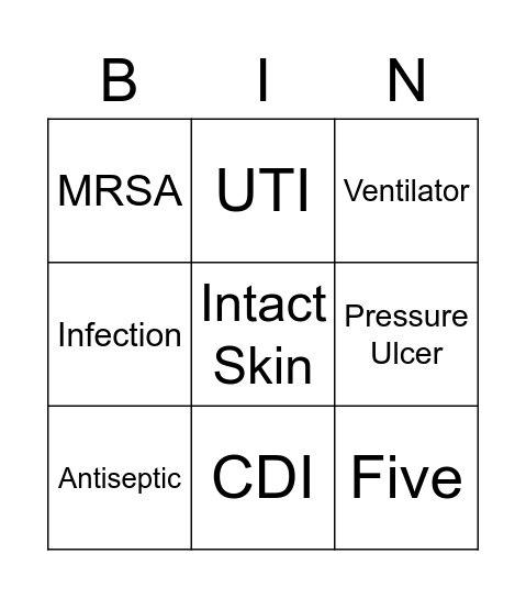 Infection Prevention Bingo Card