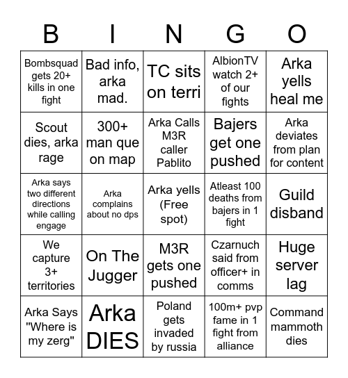 Bajers Reset Day Bingo Card