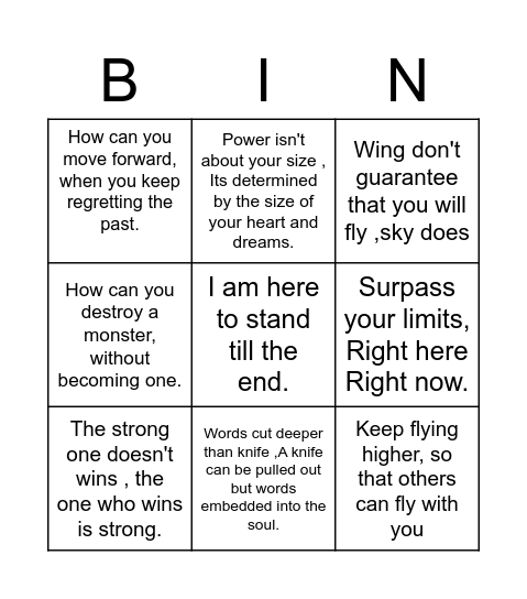 Motivational Bingo Card