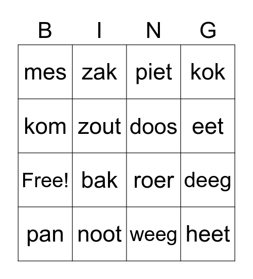 piet bakt ze bruin Bingo Card