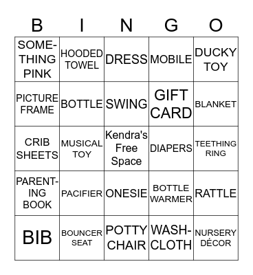 Baby Shower Bingo Card