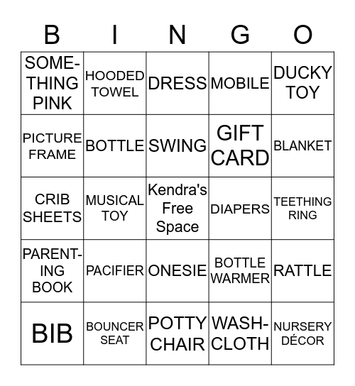 Baby Shower Bingo Card