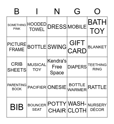 Baby Shower Bingo Card