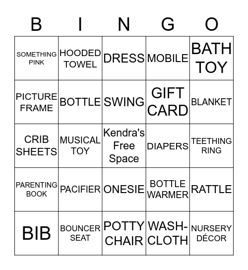 Baby Shower Bingo Card