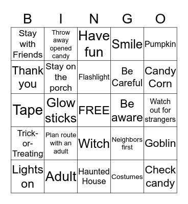 Halloween Safety  Bingo Card