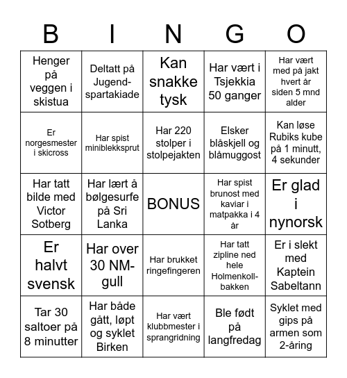 2012-GJENGENS BINGO Card