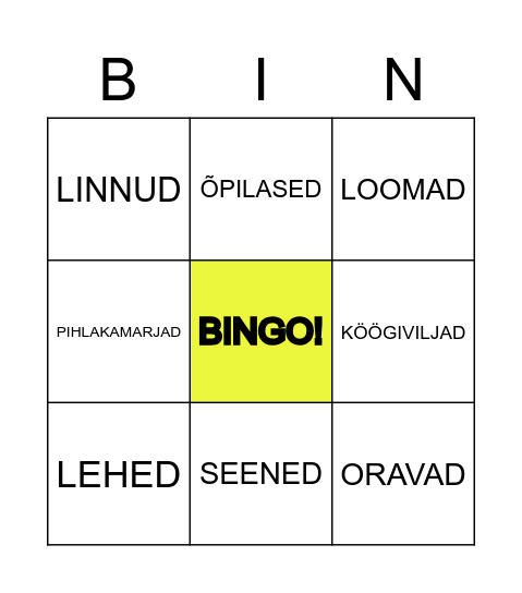 EESTI KEEL Bingo Card