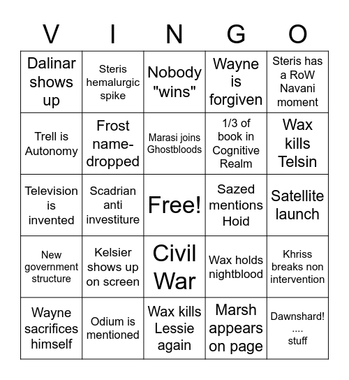 The Lost Metal Bingo Card