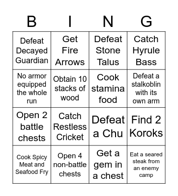 Great Plateau Bingo Card