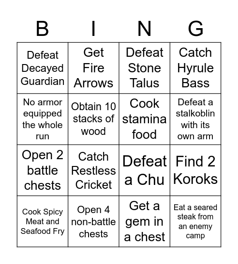 Great Plateau Bingo Card