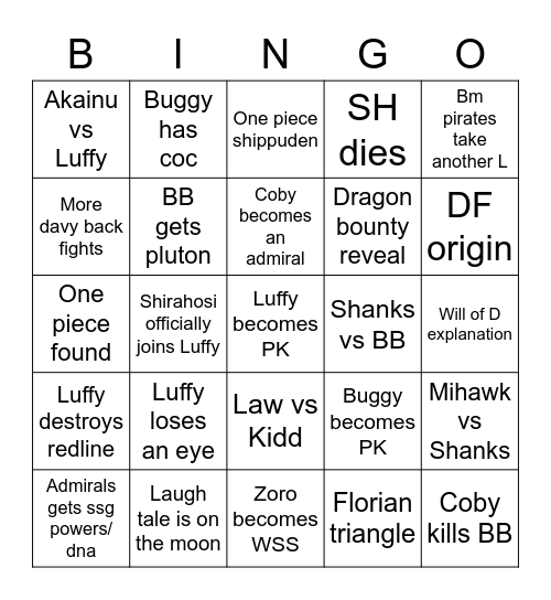 One piece Bingo Card