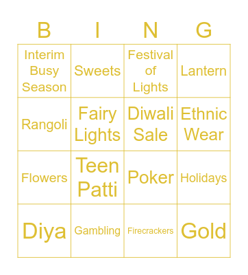 Diwali Bingo Card